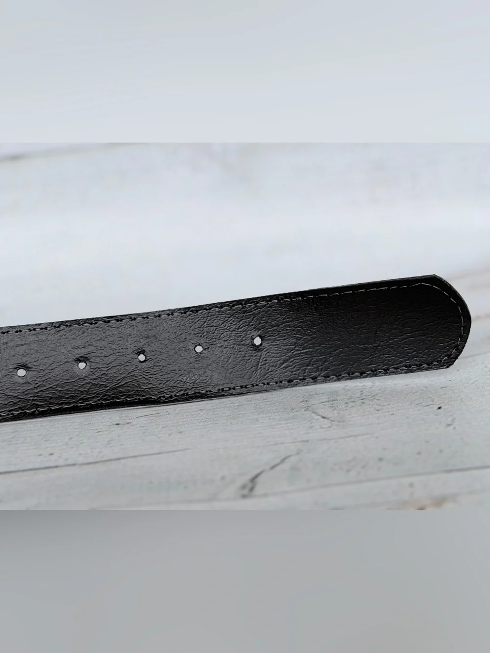 Black Suede Leather Belt | Antique Brass Etched Buckle